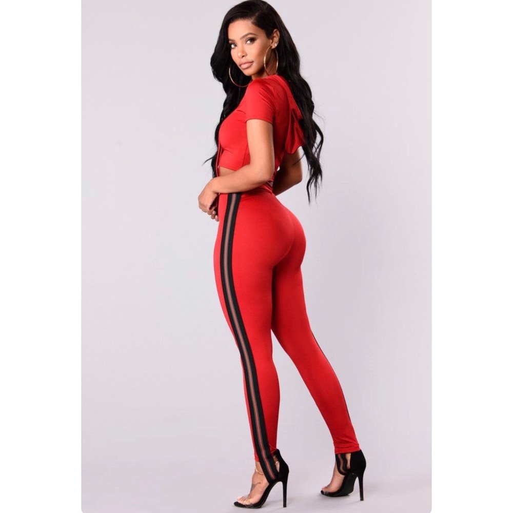 Fashion Nova Red & Green Stripe Pant Set